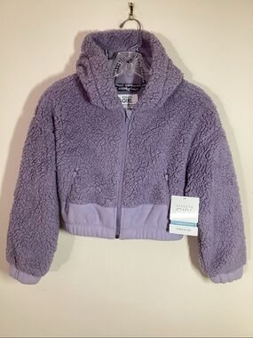 Athleta Girl 7 Purple Sherpa Hoodie Crop Jacket Fleece Lined Full Zip NWT